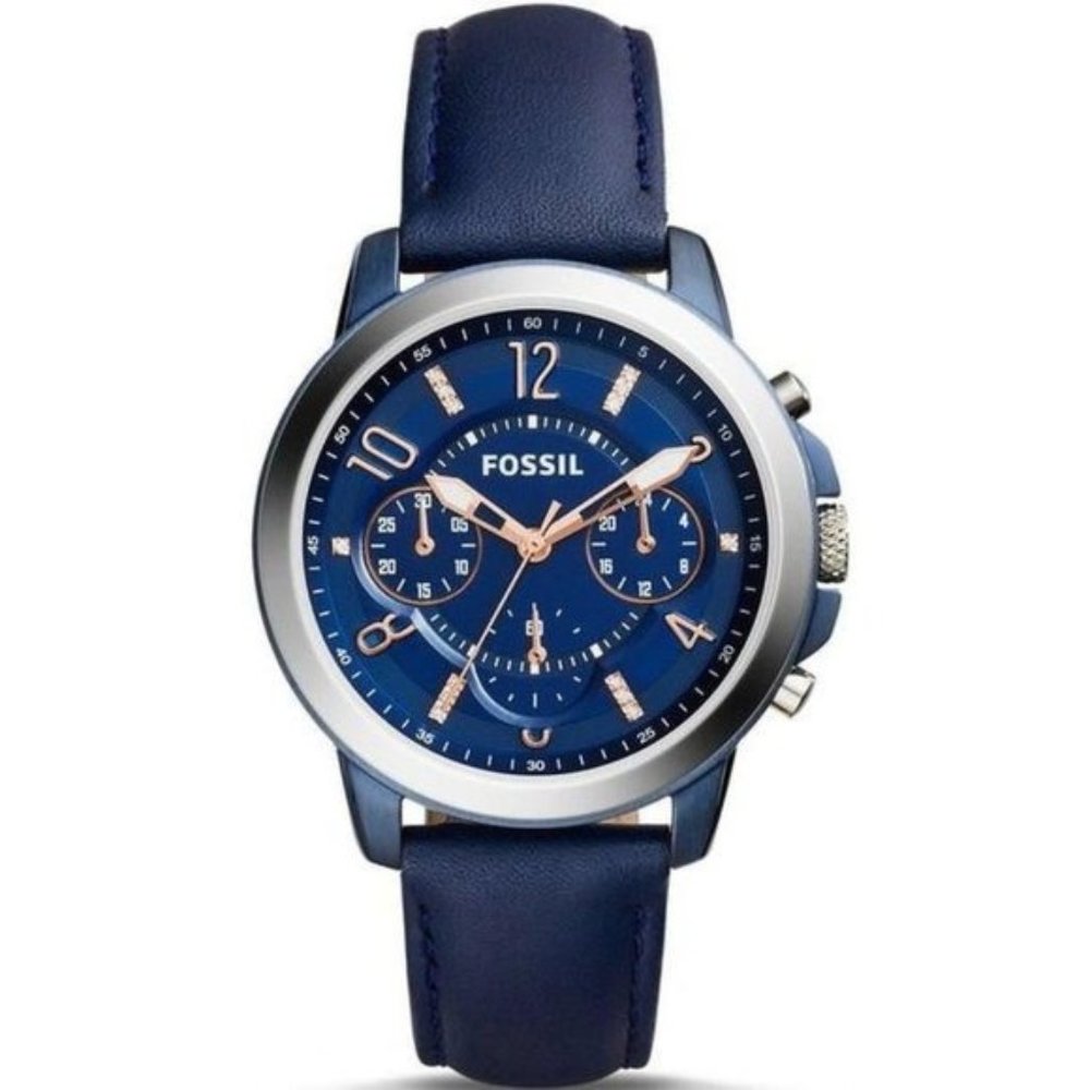 Women's Fossil Gwynn Blue Leather Strap Chronograph Watch ES4131 - Picture 1 of 9